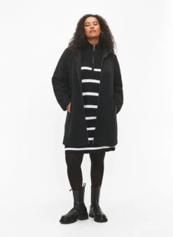 Zizzi Melange Bouclé Coat With Zipper -Chic Soldes M61232B 0199 ModelFullBody
