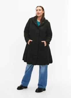 Zizzi A-line Coat With Hood -Chic Soldes M61234A 0199 ModelFullBody