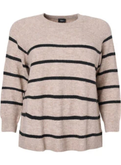 Zizzi Knitted Blouse With Stripes -Chic Soldes M61257A 2237 Front