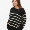 Zizzi Striped Viscose Sweater -Chic Soldes M61259A 0199 ModelFront