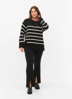 Zizzi Striped Viscose Sweater -Chic Soldes M61259A 0199 ModelFullBody