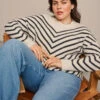 Zizzi Knitted Blouse With Diagonal Stripes -Chic Soldes M61263A 0747 ImageFront