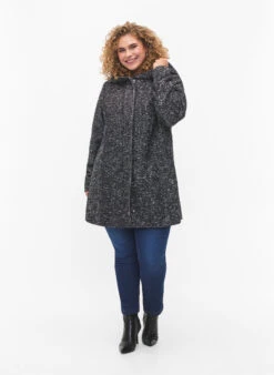 Zizzi Bouclé Coat With Wool -Chic Soldes M61267A 0199 ModelFullBody