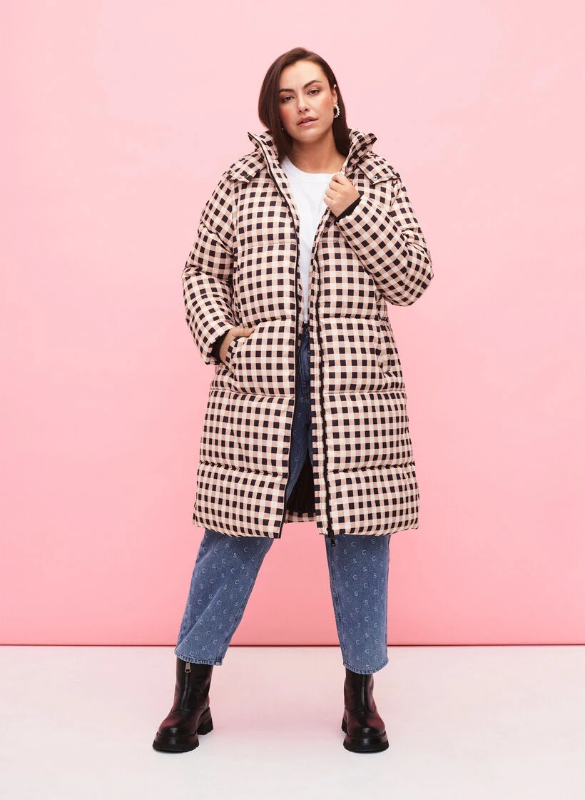 Zizzi Checked Puffer Winter Jacket 6 Zizzi Checked Puffer Winter Jacket – Image 4
