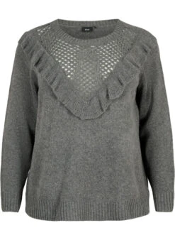 Zizzi Knitted Wool Sweater With Ruffle Detail 11 Zizzi Knitted Wool Sweater With Ruffle Detail -Chic Soldes M61273A 1801 Front