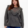 Zizzi Knitted Wool Sweater With Ruffle Detail -Chic Soldes M61273A 1801 ModelFront