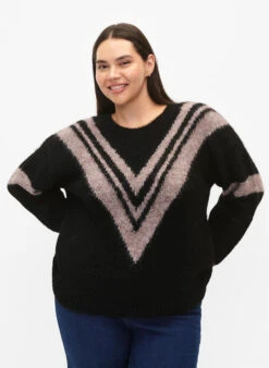 Zizzi Knitted Sweater With Striped Detail