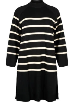 Zizzi Striped Knit Dress With Turtleneck -Chic Soldes M61276B 0199 Front