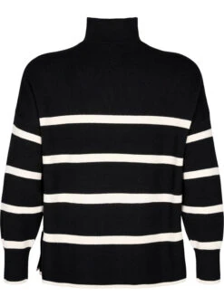 Zizzi Pullover With Stripes And High Collar -Chic Soldes M61276C 0199 Back