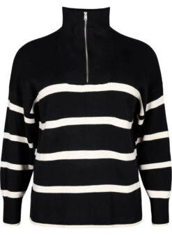 Zizzi Pullover With Stripes And High Collar -Chic Soldes M61276C 0199 Front