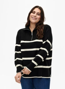Zizzi Pullover With Stripes And High Collar
