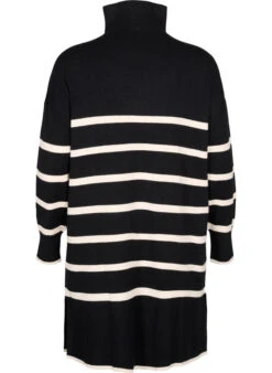 Zizzi Striped Knit Dress With High Collar And Zipper -Chic Soldes M61276D 0199 Back