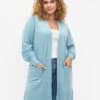 Zizzi Long Knitted Cardigan With Pockets -Chic Soldes M61277A 0254 ModelFront