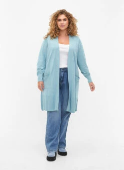 Zizzi Long Knitted Cardigan With Pockets -Chic Soldes M61277A 0254 ModelFullBody