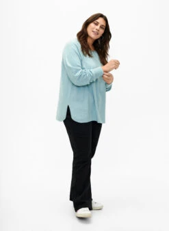 Zizzi Knitted Blouse With Raglan Sleeves -Chic Soldes M61277B 0254 ModelFullBody