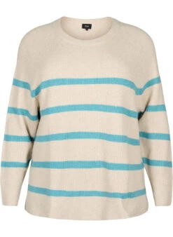 Zizzi Rib-knit Sweater With Stripes -Chic Soldes M61279A 1112 Front