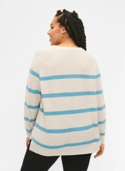 Zizzi Rib-knit Sweater With Stripes -Chic Soldes M61279A 1112 ModelBack