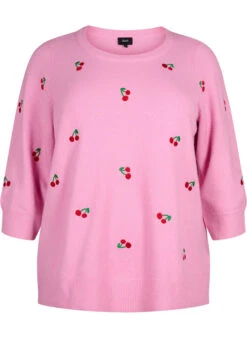 Zizzi 3/4 Sleeve Knitted Blouse With Cherry -Chic Soldes M61279G 0659 Front