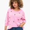 Zizzi 3/4 Sleeve Knitted Blouse With Cherry -Chic Soldes M61279G 0659 ModelFront