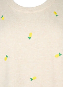 Zizzi 3/4 Sleeve Knitted Blouse With Lemons -Chic Soldes M61279G 1112 Details1