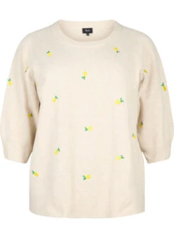 Zizzi 3/4 Sleeve Knitted Blouse With Lemons -Chic Soldes M61279G 1112 Front
