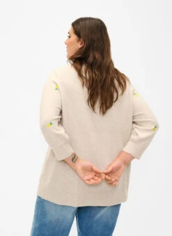 Zizzi 3/4 Sleeve Knitted Blouse With Lemons -Chic Soldes M61279G 1112 ModelBack