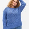 Zizzi Long Sleeve Knitted Blouse With Hole Pattern -Chic Soldes M61287A 0250 ModelFront