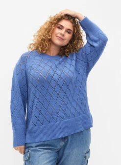 Zizzi Long Sleeve Knitted Blouse With Hole Pattern