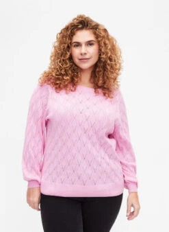 Zizzi Pullover With Hole Pattern And Boat Neck