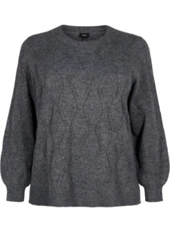 Zizzi Knitted Pullover With Hole Pattern -Chic Soldes M61290A 1801 Front
