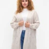 Zizzi Long Knitted Cardigan With Hole Pattern -Chic Soldes M61290B 0747 ModelFront