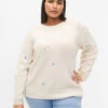 Zizzi Knitted Sweater With Embroidered Flowers -Chic Soldes M61292A 0747 ModelFront