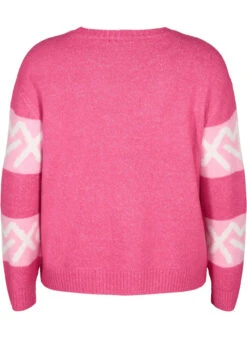 Zizzi Striped Knit Sweater With Graphic Pattern -Chic Soldes M61296A 2207 Back