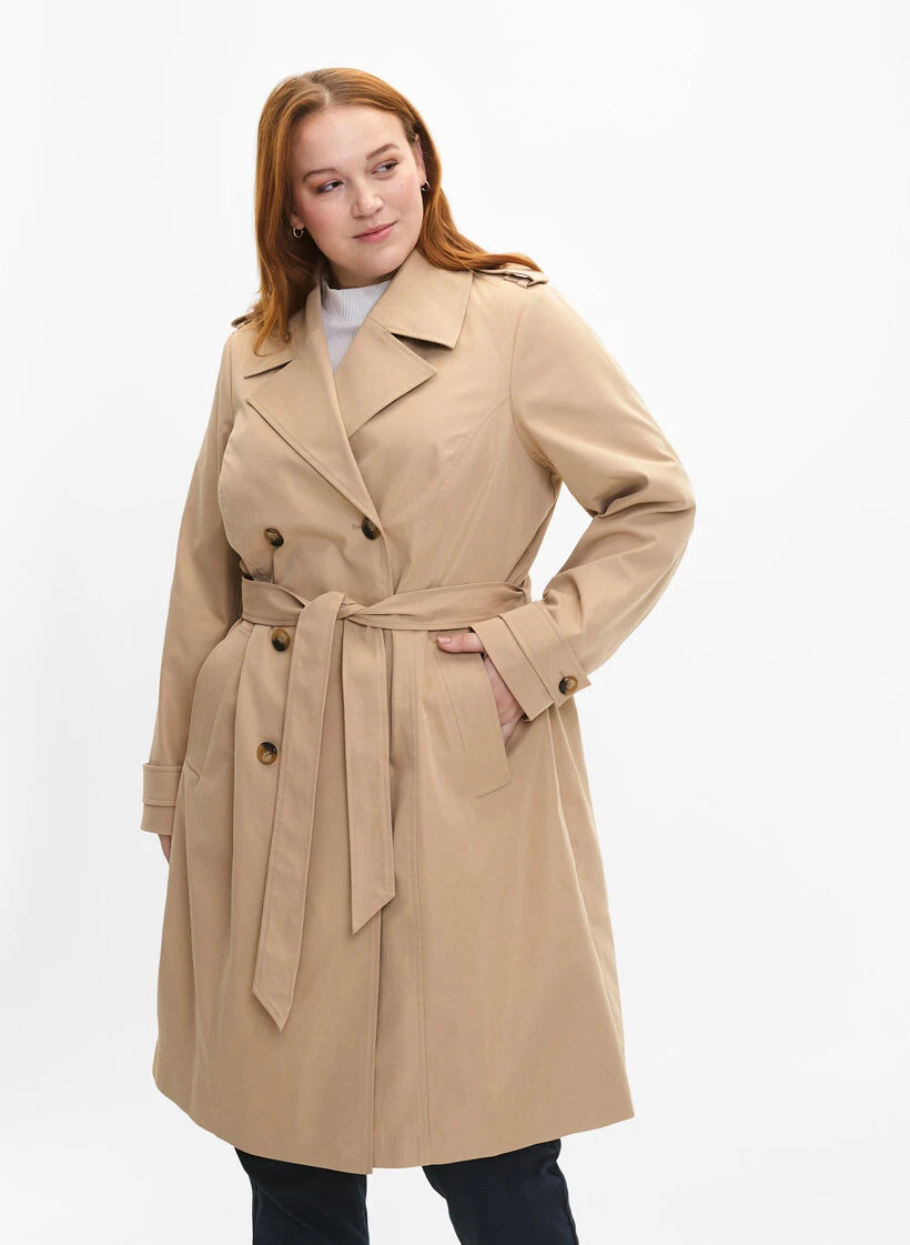 Zizzi Trench Coat With Pockets And Belt 4 Zizzi Trench Coat With Pockets And Belt – Image 2