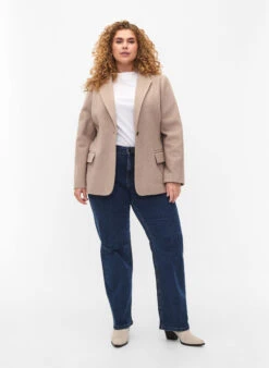 Zizzi Melange Blazer With Slit -Chic Soldes M61325A 1112 ModelFullBody