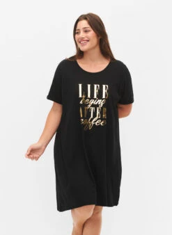 Zizzi Short-sleeved Nightgown In Organic Cotton (GOTS)