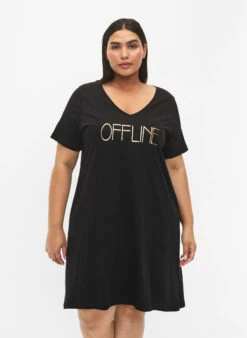 Zizzi Organic Cotton Nightdress With V-neck (GOTS)