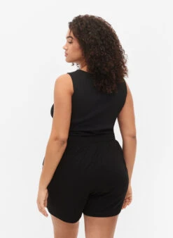 Zizzi Loose Pyjama Shorts In Cotton Blend -Chic Soldes M70030A 0199 ModelBack