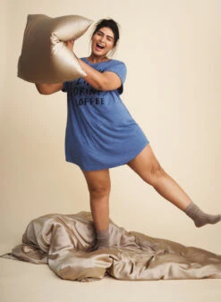 Zizzi Short Sleeve Nightgown With Text Print