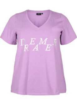 Zizzi Cotton Night T-shirt With Text Print -Chic Soldes M70061E 0658 Front