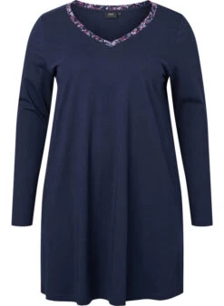 Zizzi Long-sleeved Cotton Nightgown -Chic Soldes M70062A 9990 Front