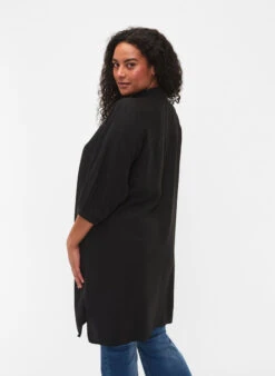 Zizzi Long Shirt With 3/4 Sleeves In Lyocell (TENCEL™) -Chic Soldes M90005A 0199 ModelBack