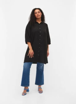 Zizzi Long Shirt With 3/4 Sleeves In Lyocell (TENCEL™) -Chic Soldes M90005A 0199 ModelFullBody