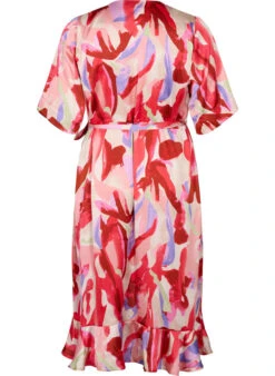 Zizzi Satin Wrap Dress With Print -Chic Soldes M90029A 0297 Back