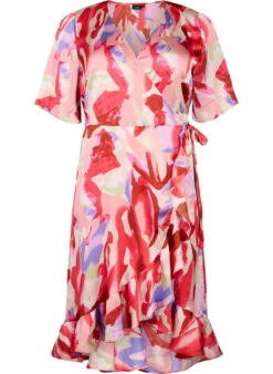 Zizzi Satin Wrap Dress With Print -Chic Soldes M90029A 0297 Front