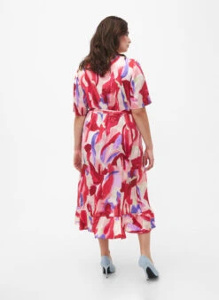 Zizzi Satin Wrap Dress With Print -Chic Soldes M90029A 0297 ModelBack