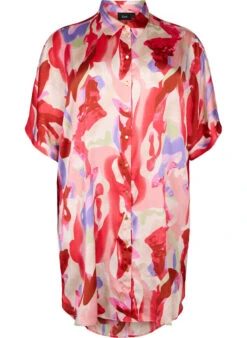 Zizzi Long Satin Shirt With Print -Chic Soldes M90029B 0297 Front