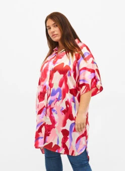 Zizzi Long Satin Shirt With Print