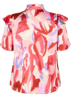 Zizzi Satin Shirt Blouse With Print And Ruffle Details -Chic Soldes M90029C 0297 Back