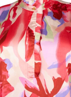 Zizzi Satin Shirt Blouse With Print And Ruffle Details -Chic Soldes M90029C 0297 Details1